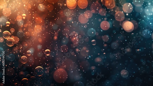 Abstract image of sparkling and floating orbs with bokeh effect in warm cool tones