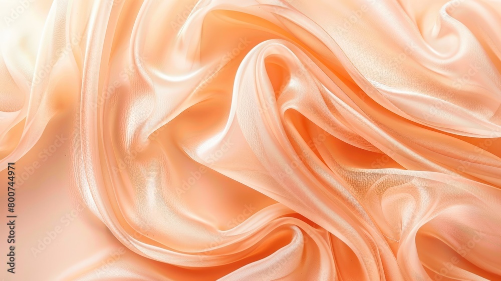 Elegant, soft, flowing peach-colored satin fabric with smooth, wavy texture Elegant, soft, flowing peach-colored satin fabric with smooth, wavy texture