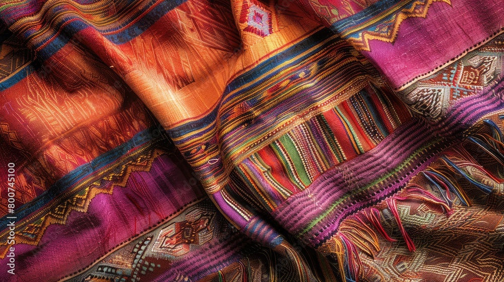 Close-up of colorful woven fabric with intricate patterns Close-up of colorful woven fabric with intricate patterns