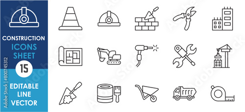 Building and construction line icons set. Building related icons sheet.