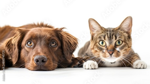 Tender moment as a dog and cat share a somber mood, AI Generative.