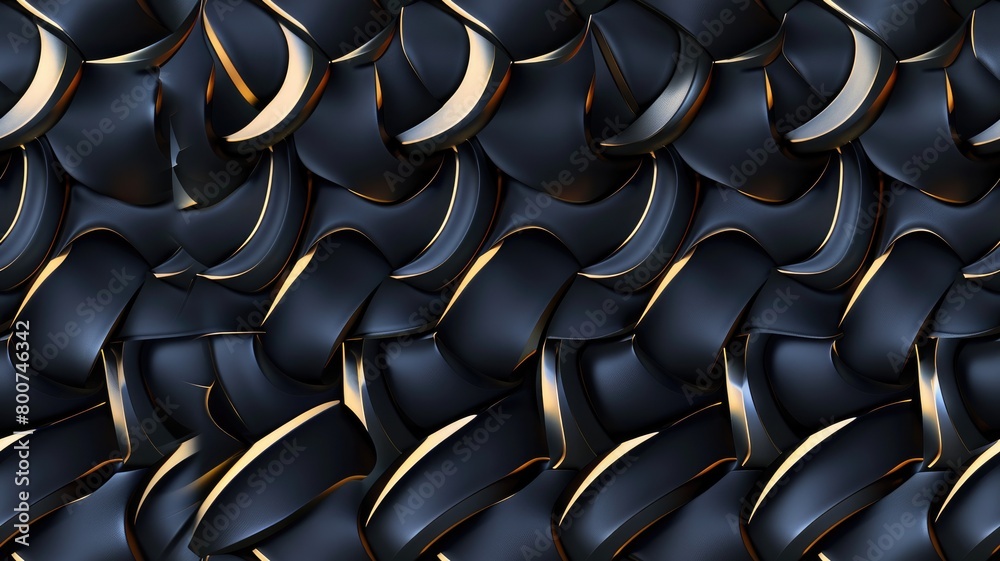Fototapeta premium 3D render of black and gold scales pattern, abstract textured background