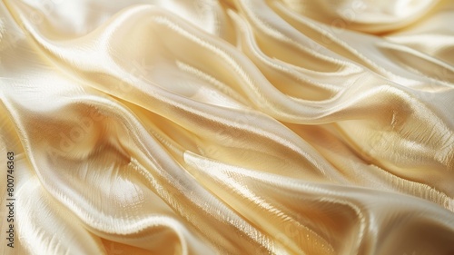 Luxurious golden satin fabric with elegant draping and soft shiny texture photo