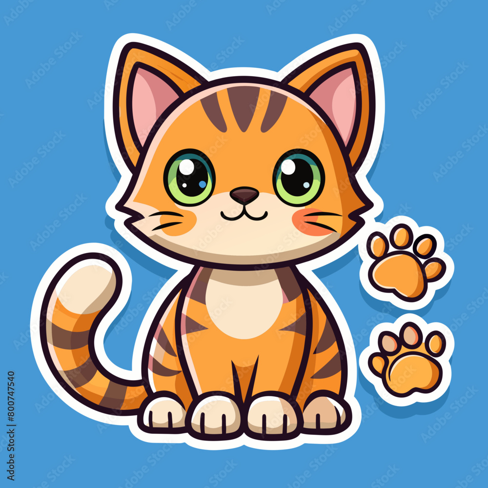 Cat sticker vector illustration with color background