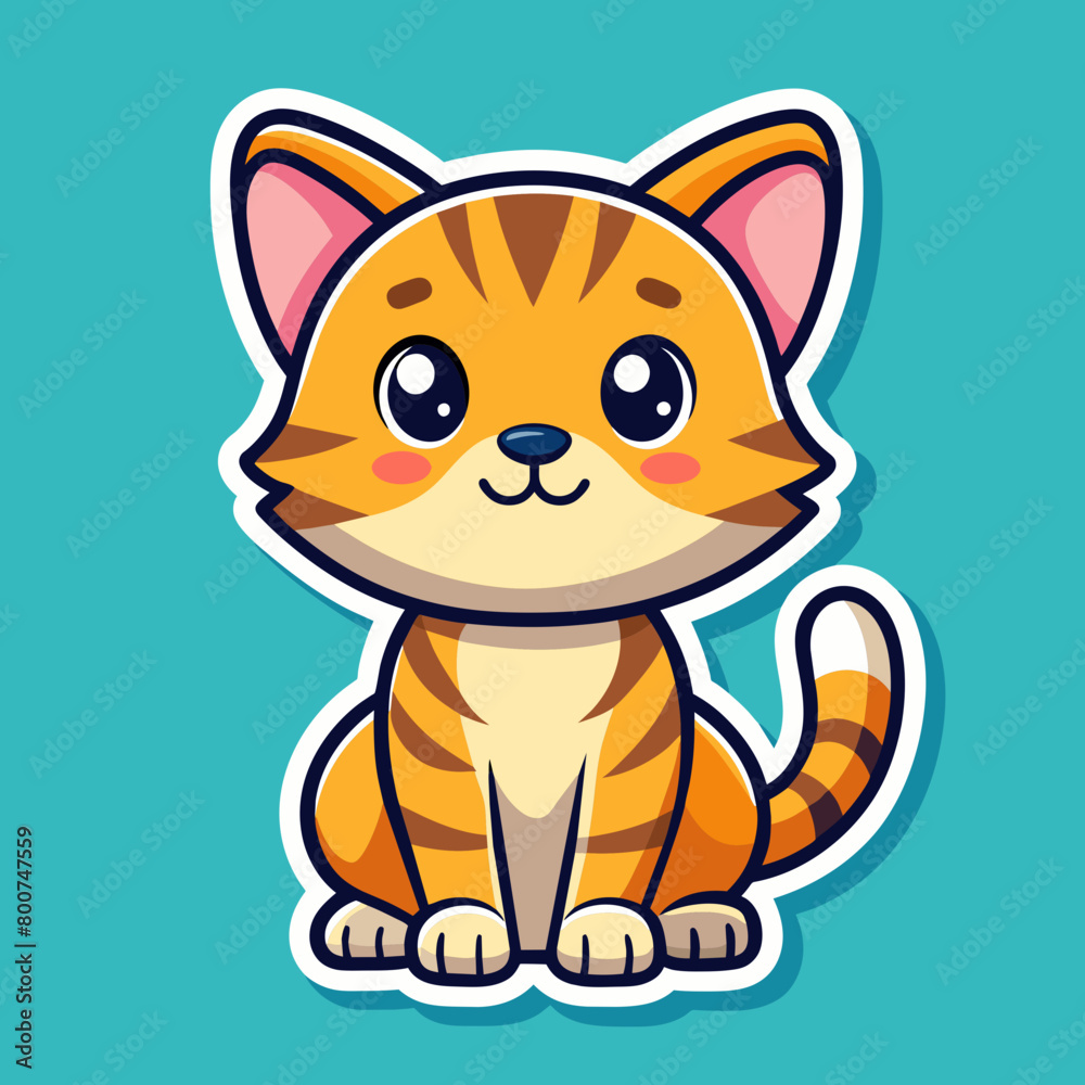 Cat sticker vector illustration with color background