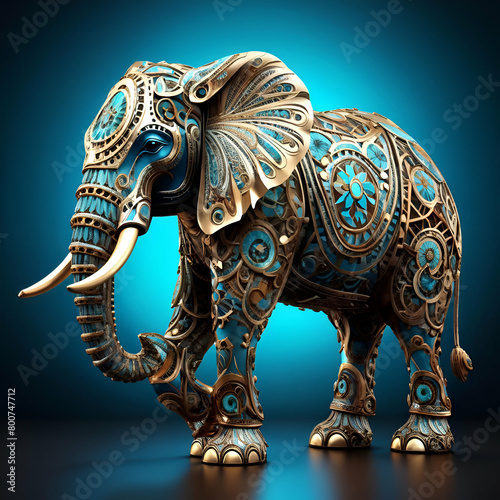 A majestic elephant, each part replicating the whole, its intricate patterns echoing infinitely, a marvel of fractal nature photo