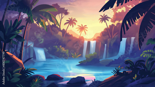 Cartoon tropical jungle forest swamp or lake landscape isolation background  Illustration