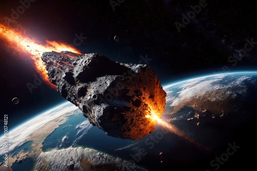 Impact of asteroid meteor comet collision explosion over planet Earth