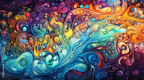 Vibrant and swirling surreal texture reminiscent of a psychedelic experience great for music festival promotions or contemporary art galleries