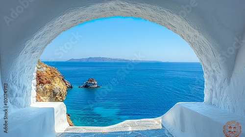 An arched gateway overlooking the Aegean Sea in Oia photo