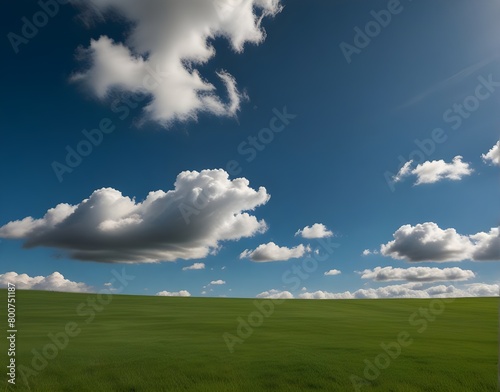 Green lawn with blue sky and clouds.