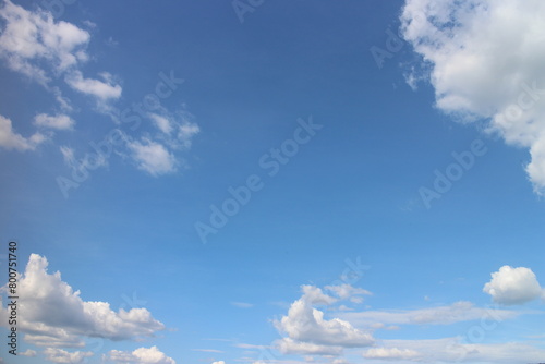 Blue sky with white clouds. Blue background. The summer sky is colorful clearing day and beautiful nature in the morning. for backdrop decorative and wallpaper design. The perfect sky background. © SISIRA