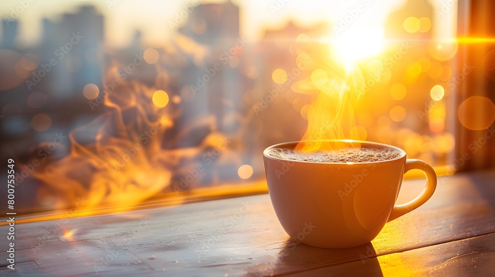 A warm cup of coffee sits on a wooden table, with a blurred autumn background outdoors, offering copy space perfect for a cozy cafe scene advertisement. A warm cup of coffee sits on a wooden table, with a blurred autumn background outdoors, offering copy space perfect for a cozy cafe scene advertisement.