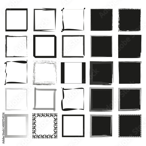 Square frames variety set. Classic and hand drawn borders. Design elements collection. Vector illustration. EPS 10.