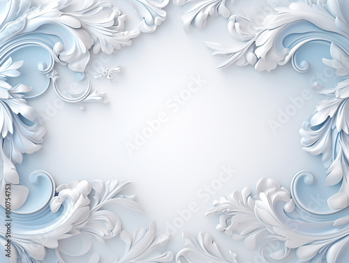 Wallpaper Mural Pastel Blue and White Marble Stone Rococo Carving - With Floral Elements and Beautiful Flower Petals/Leaves - Vintage French Parisian Aesthetic Background Sculpture Torontodigital.ca