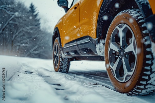 Closeup of car wheels on winter road. Generate AI image © Ashalina
