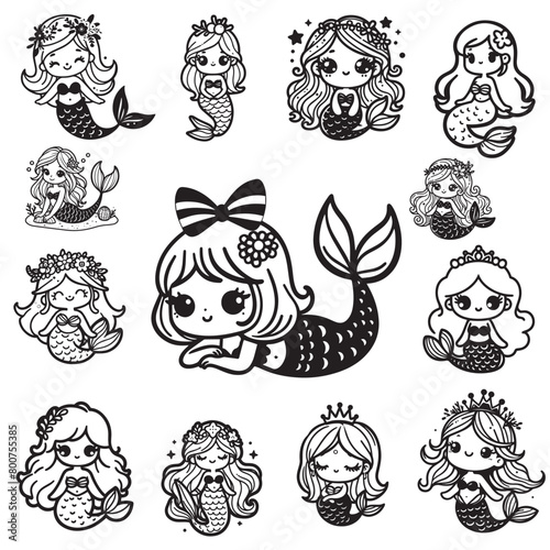 Set of Cute Mermaids. Cute Mermaid. Mermaid Icon. Mermaid. mermaid cartoon. Vector Mermaid. Little Girl Mermaid. Mermaid Tails