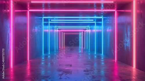 abstract architecture tunnel with neon light