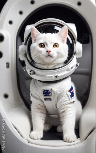 white cat wear astronaut suit