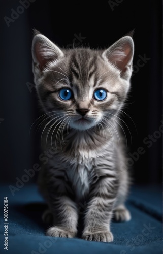 baby cat with blue eyes in the dark