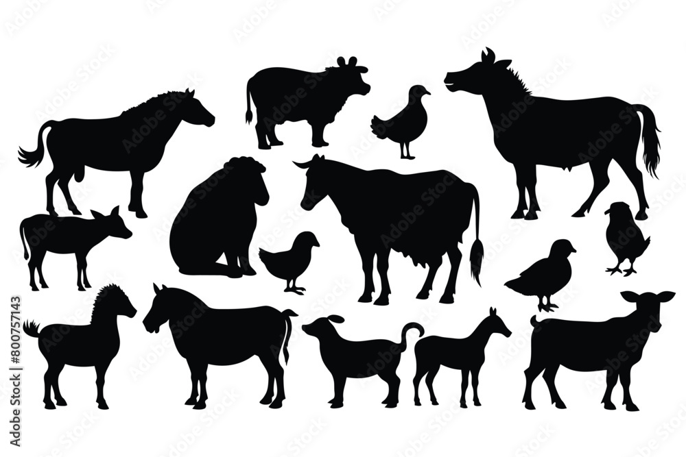 Set of Vector Farm Animals Silhouettes design