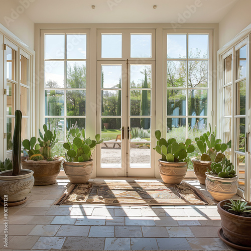 Bright Sunroom with Cactus Display for Decorating and Enhancing Ambiance