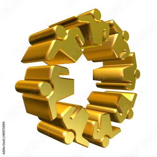 Teamwork unity people golden logo. 3d rendering illustration isolated on white background.	
