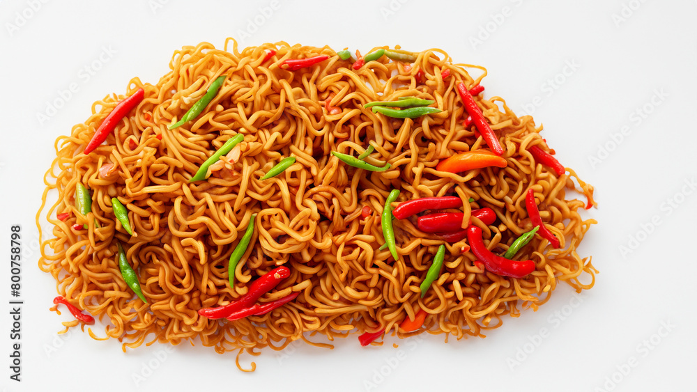 hot and spicy noodles on white background. Generative Ai
