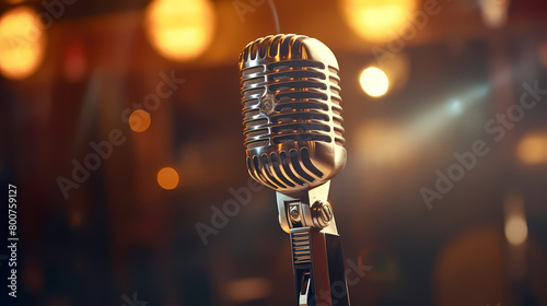 Retro golden microphone on stage