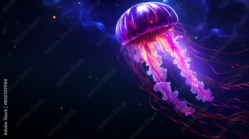Naklejka premium Beautiful glowing purple jellyfish