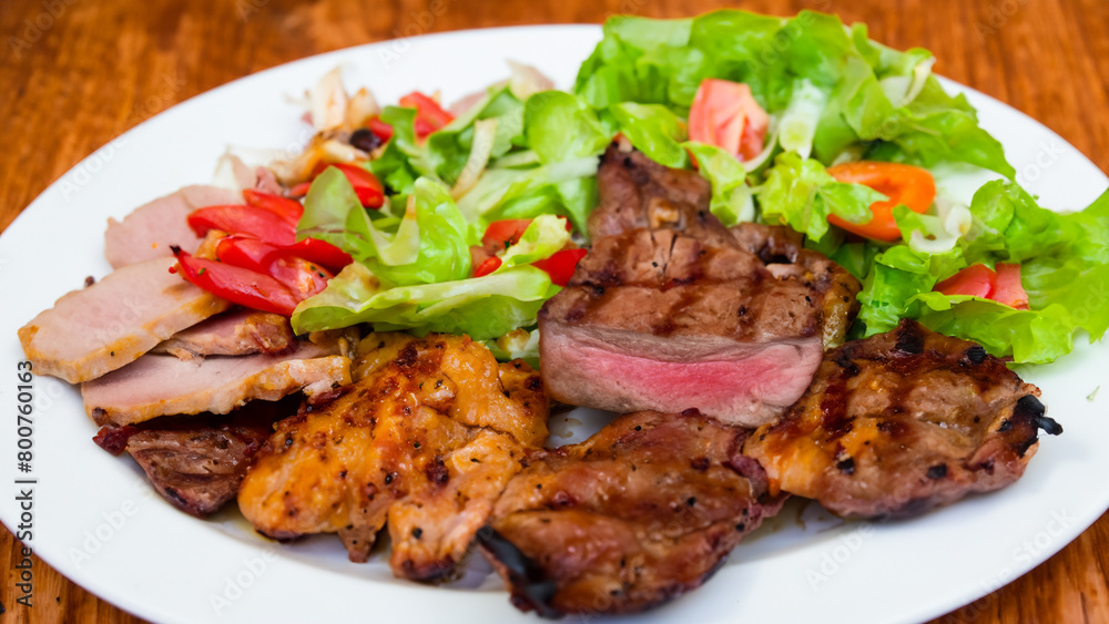Mixed meat grilled and salad. Generative Ai Mixed meat grilled and salad. Generative Ai