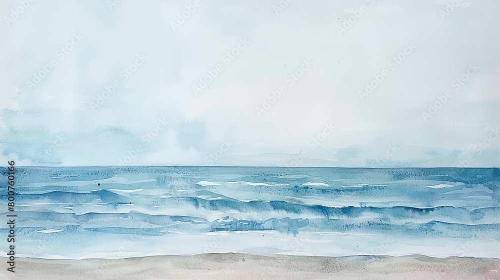 Obraz premium Minimalist watercolor of a distant horizon where the ocean meets the sky, the simplicity aiming to soothe and calm clinic patients