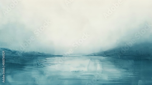 Minimalist watercolor of a calm sea under a foggy morning  the quiet and soft tones providing a backdrop of tranquility