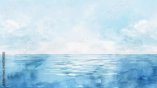 Minimalist watercolor seascape with a clear sky and calm sea, designed to induce relaxation and a meditative state in the viewer