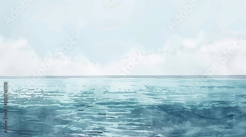 Minimalist watercolor seascape with a clear sky and calm sea, designed to induce relaxation and a meditative state in the viewer photo