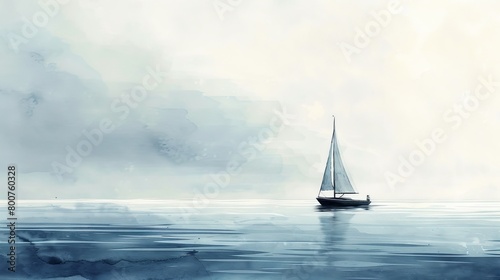 Minimalist watercolor seascape with a clear sky and calm sea, designed to induce relaxation and a meditative state in the viewer © Alpha