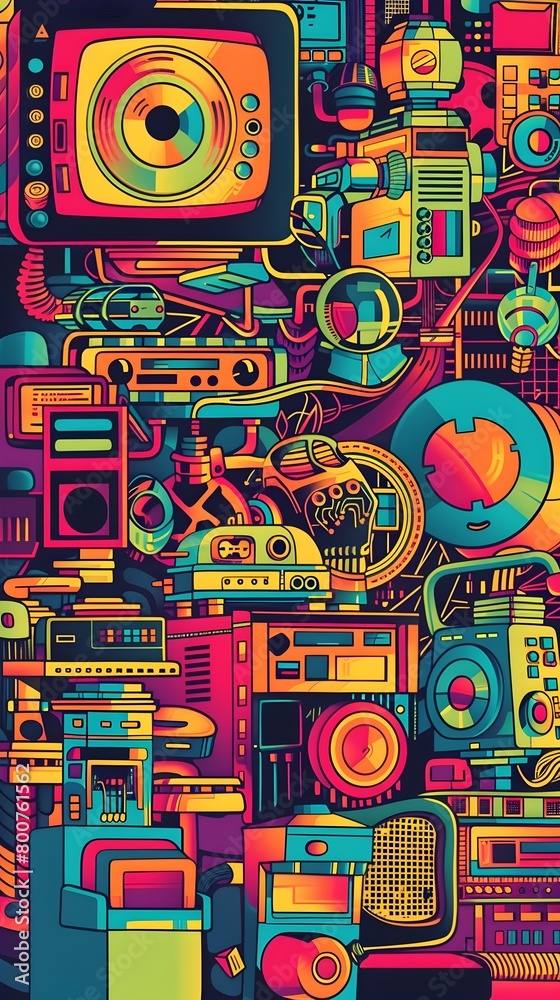 Obraz premium Psychedelic Pop Art Suspicious Spy Gadgets Exchanging Coded Messages