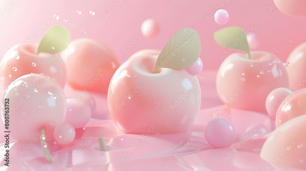 Abstract Pink Fruits on Reflective Background
