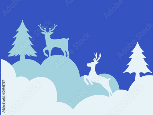Christmas Background Tree and Deer Illustration 