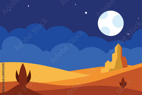 Moonlight Night In Desert Cartoon vector design