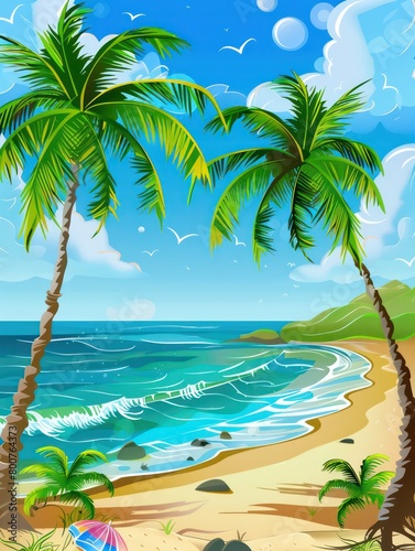 cartoon  palm trees  beach background  colorful