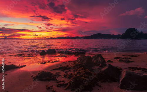 Evening landscape with dramatic sky and rocks in Padang, Indonesia photo