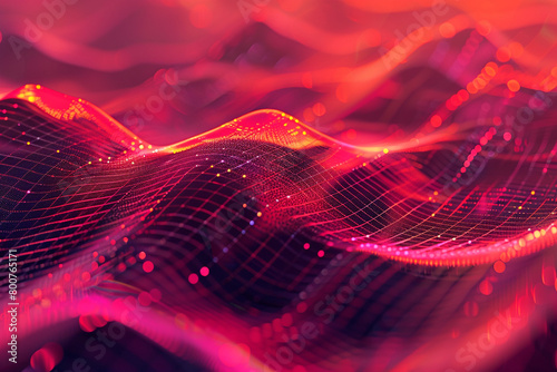 Intense passion evoked by vibrant ruby fractal grid waves.