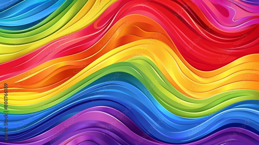 Abstract background of rainbow stripes in the shape of a wave.