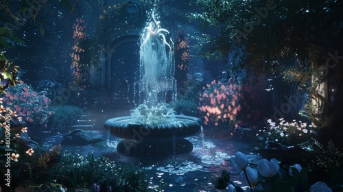 In a secluded section of the garden a fountain gushes with an otherworldly liquid that glows in the moonlight. The liquid is a concoction . . photo
