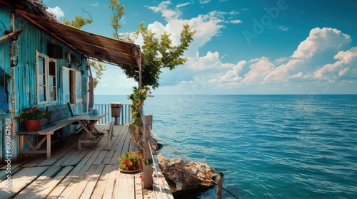  house with the sea and sunny day photo