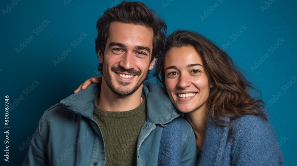 Radiant Couple in Casual Jackets Smiling Together. Generative AI. Radiant Couple in Casual Jackets Smiling Together. Generative AI.
