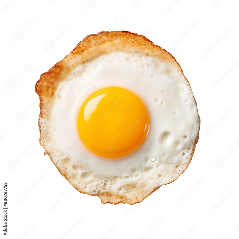 A perfectly fried egg isolated on a transparent background, with crispy edges and an appetizing yolk. Generative AI A perfectly fried egg isolated on a transparent background, with crispy edges and an appetizing yolk. Generative AI