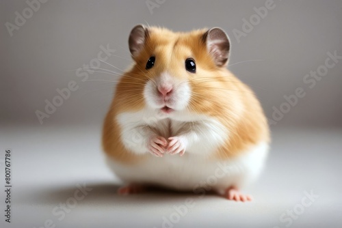 'standing hind legs isolated white hamster pet small cute domestic funny rodent animal fur hair humor mammal fluffy curiosity1 paw portrait fun syrian look closeup background little young tiny brown'