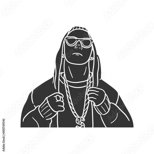 Hip Hop Icon Silhouette Illustration.  Rap Vector Graphic Pictogram Symbol Clip Art. Doodle Sketch Black Sign.